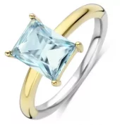 Ring fg.sølv 9x7mm lys blå rektangulær cz.