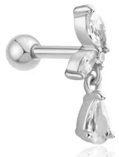 Ørepynt rh.sølv stud to 3/5mm navette cz. i topp, 4mm dråpeformet cz. i heng under