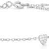 Armlenke rh.sølv Starlit Drops 4mm hjerter, 3 glatte 1 m/cz 16+2cm