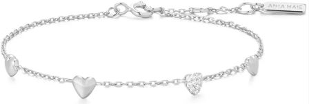 Armlenke rh.sølv Starlit Drops 4mm hjerter, 3 glatte 1 m/cz 16+2cm