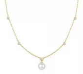 Collier fg.sølv Luna Gaze 7mm hvit perle m/4 cz i fattekant på sidene 40+5cm