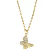 Collier fg.sølv 10mm sommerfugl på skrå m/blanke cz i ene vingen 42+5cm - Caia