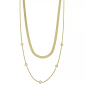 Collier fg.sølv 2r: 3mm Herringbone + ankerlenke m/cz i fattekant 40/42+4cm
