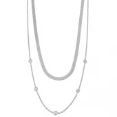 Collier rh.sølv 2r: 3mm Herringbone + ankerlenke m/cz i fattekant 40/42+4cm