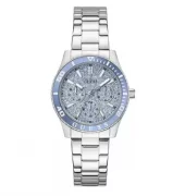 Klokke Guess stål lys blå bezel + lys blått glitter i skiven