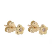 Ørepynt 9K gull 4mm blomst m/c.zircon i senter - Caia