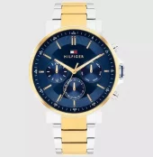Tommy Hilfiger bic.stål 43mm blå skive herre 5 BAR multifunksjon