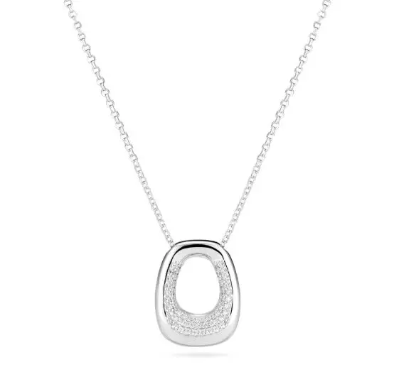 Collier rh.sølv Borsa Pianura 16x13mm åpent anheng, firk. m/runde kanter/zirc 45cm justerbar lenke