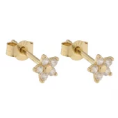 Ørepynt 9K gull 4mm blomst av m/c.zirconer - Caia