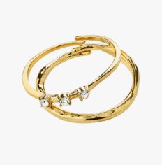 Ring "gull" Ivarin 2pk; lett banket / 3 blanke stener reg.bar