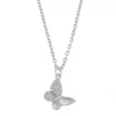 Collier rh.sølv 10mm sommerfugl på skrå m/blanke cz i ene vingen 42+5cm - Caia