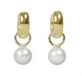 Ørering "gull" Largo 11ø m/7mm hvit perle i heng