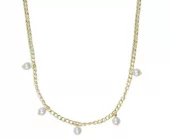Collier "gull" Largo 3mm panzerkjede m/5 hvite perler 41+5cm