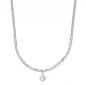 Collier "sølv" Largo 3mm panzerkjede m/7mm perleanheng 41+5cm