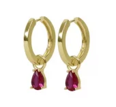 Ørering "gull" Trinity 15ø m/6mm dråpeformet cerise sten-charm