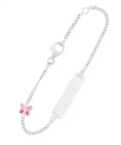 Armlenke rh sølv med plate 12+2cm m/rosa 2-ton emalje sommerfugl Lille Venn