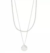 Collier "sølv" Declan 2r: flettet kjede / tynn panzer m/banket "plate" 38/42+15cm
