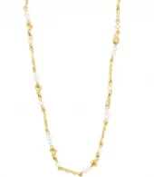 Collier "gull" Sloan ferskvannsperler, glassperler og "nuggets" 38+12cm