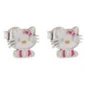 Ørepynt rh.sølv 10mm "Kitty" i rosa og hvit emalje
