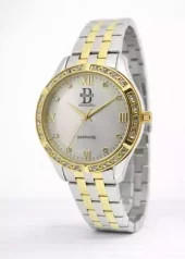 Klokke Bonett Eksklusiv bic.stål gullfarget skive m/stener rundt bezel + tall, safirglass