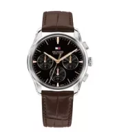 Tommy Hilfiger stål sort skive, rosè detaljer / mørk brun reim 38mm herre 3 BAR