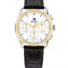 Tommy Hilfiger stål hvit skive, gullfargede detaljer / sort brun reim 38mm herre 3 BAR