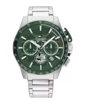 Tommy Hilfiger stål 44mm grønn skive+bezel herre 5 BAR chronograph