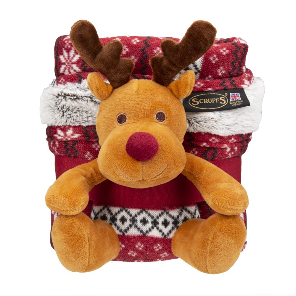 Scruffs Santa Paws Blanket & Reindeer Gift Set 110x72,5 Rød