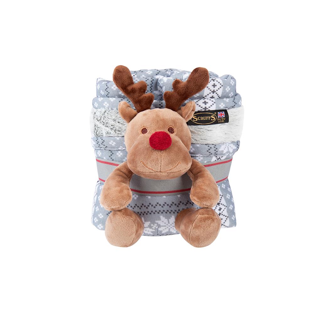 Scruffs Santa Paws Blanket & Reindeer Gift Set 110x72,5 GRÅ