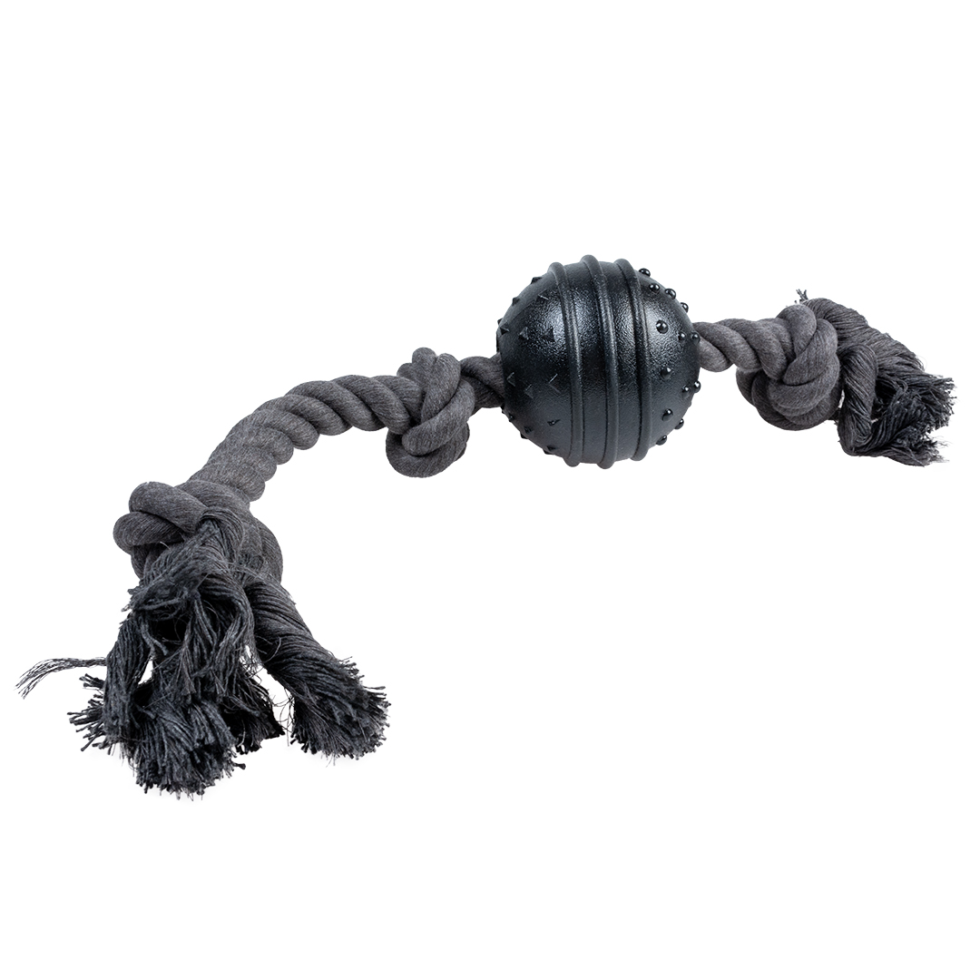 Eco rope 3 knots & 8 cm rubber ball black
