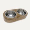 Inclinded Mango Wood Double Feeder with Stainless Steel Bowls