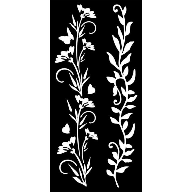 Thick stencil 12x25 cm - Borders flowers and leaves