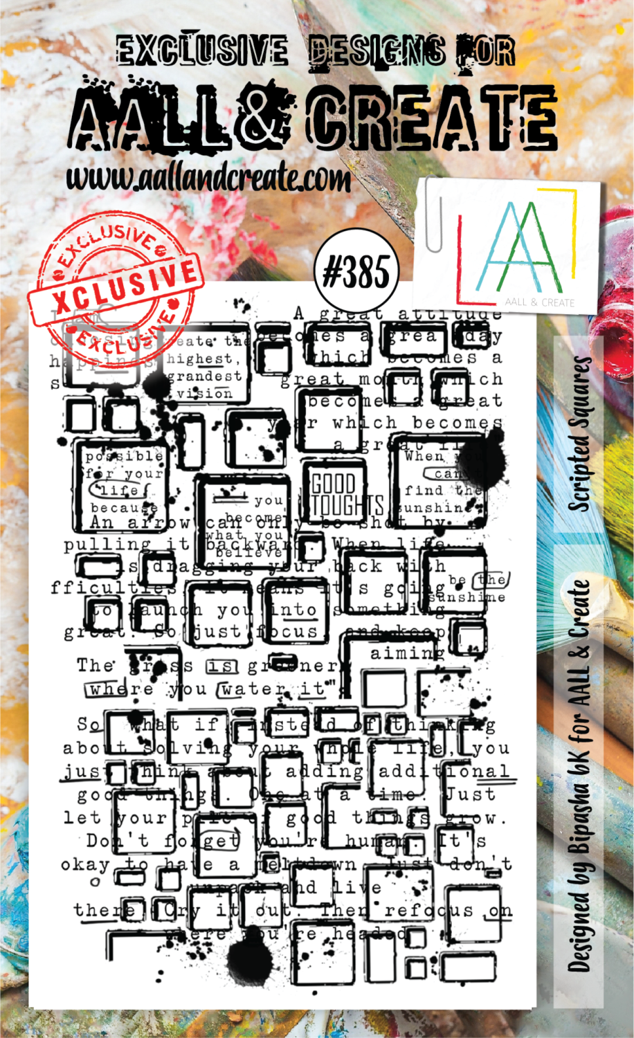 Aall&Create - #385- A6 STAMP - Scripted Squares