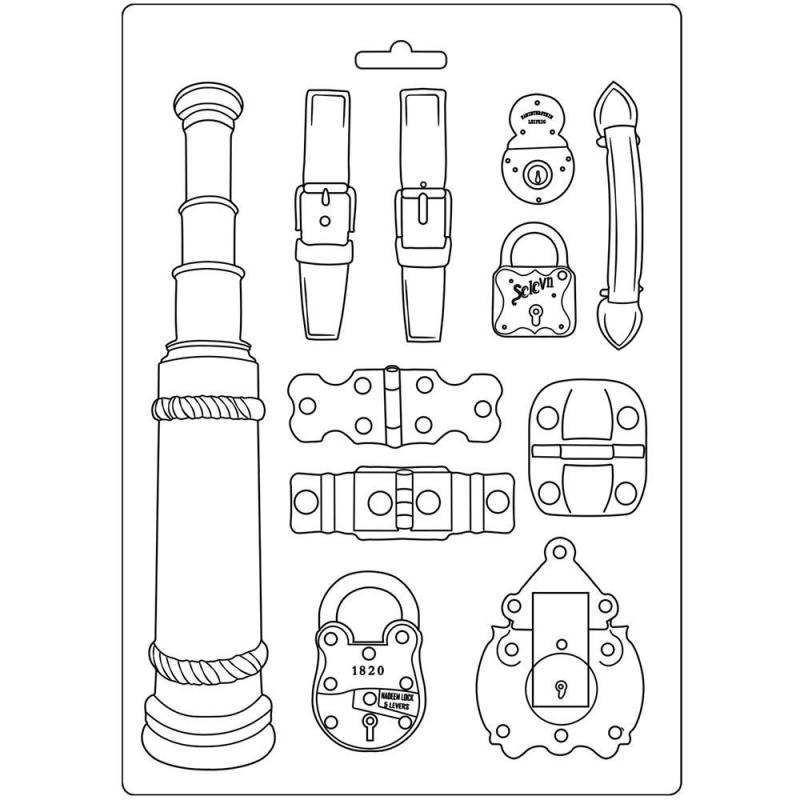 Stamperia - Soft Mould A4 Lady Vagabond belts and fasteners