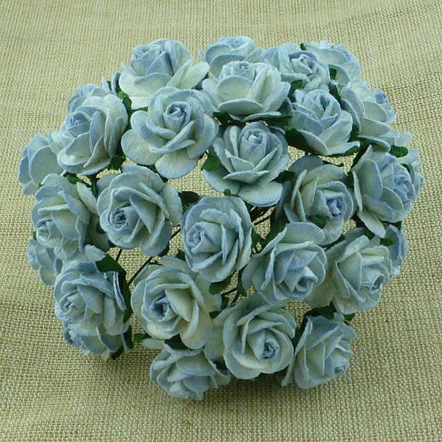 Wild orhcids -  VINTAGE MULBERRY PAPER OPEN ROSES 20 mm 2-TONE ANTIQUE BLUE