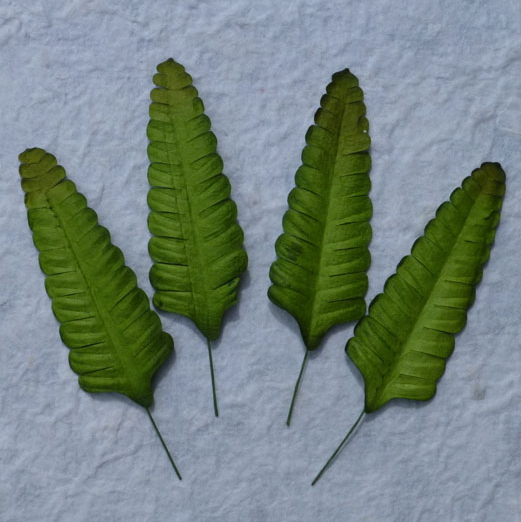 Wild orchids - 50 Green Fern Mulberry Paper Leaves - 70mm