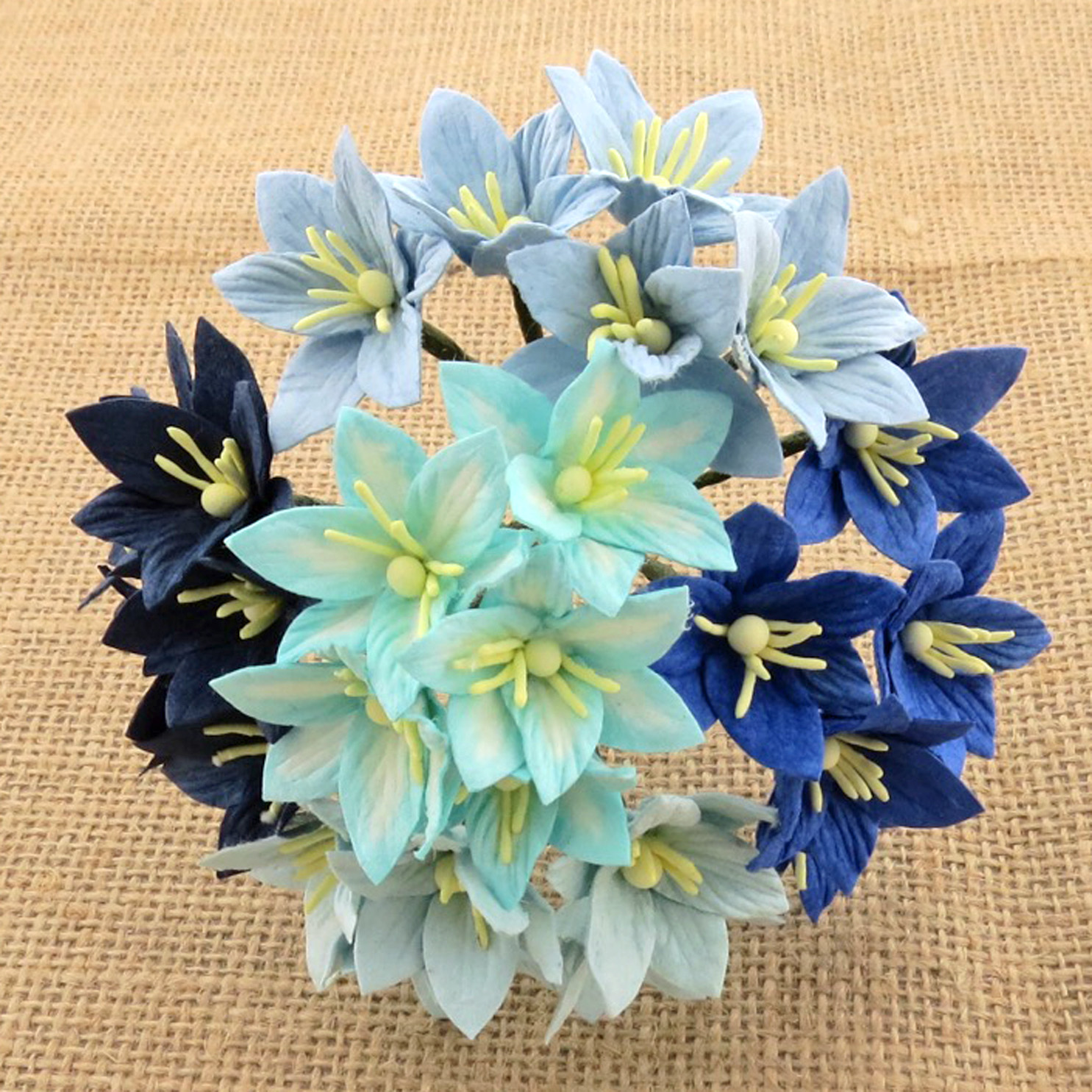 Wild orchids craft - 50 MIXED BLUE MULBERRY PAPER LILY FLOWERS - 5 COLOR