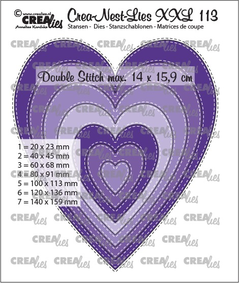 Crealies - Slim hearts with double stitch - no. 113,