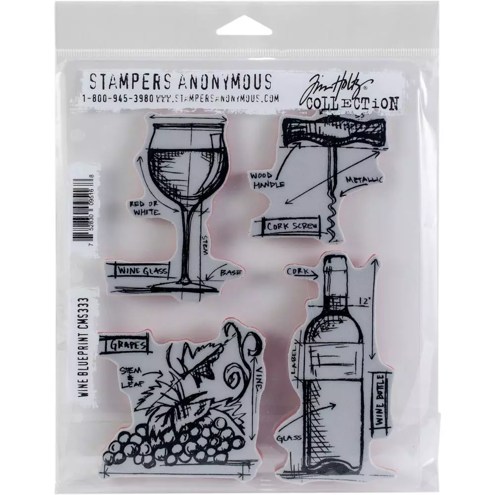 Tim Holtz - Wine Blueprint - CMS 333 - Cling Stamps 7"X8.5"