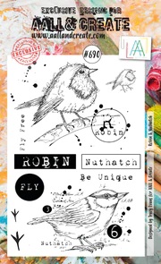 AAll&create - A6 STAMPS  - #690 -  Robin & Nuthatch