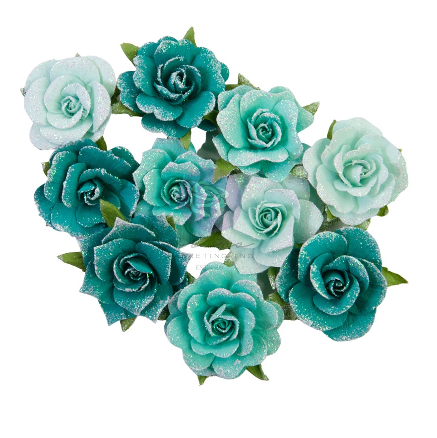 Prima Marketing Mulberry Paper Flowers - Shiny Teal/Painted Floral