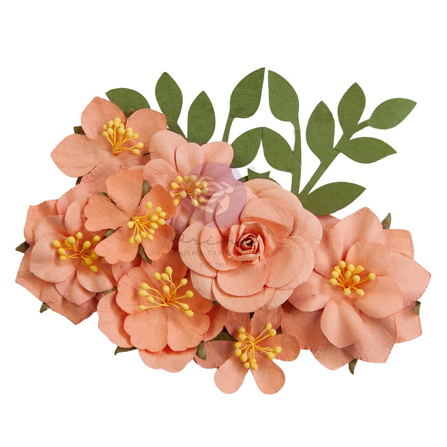 Prima Marketing Mulberry Paper Flowers - Orange Blossom/Painted Floral