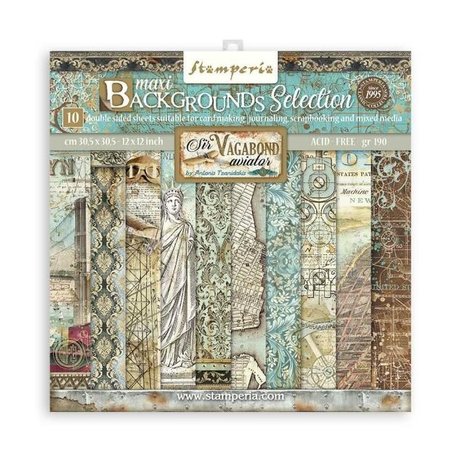 Stamperia - Maxi Background Sir Vagabond Aviato-  12x12 Inch Paper Pack