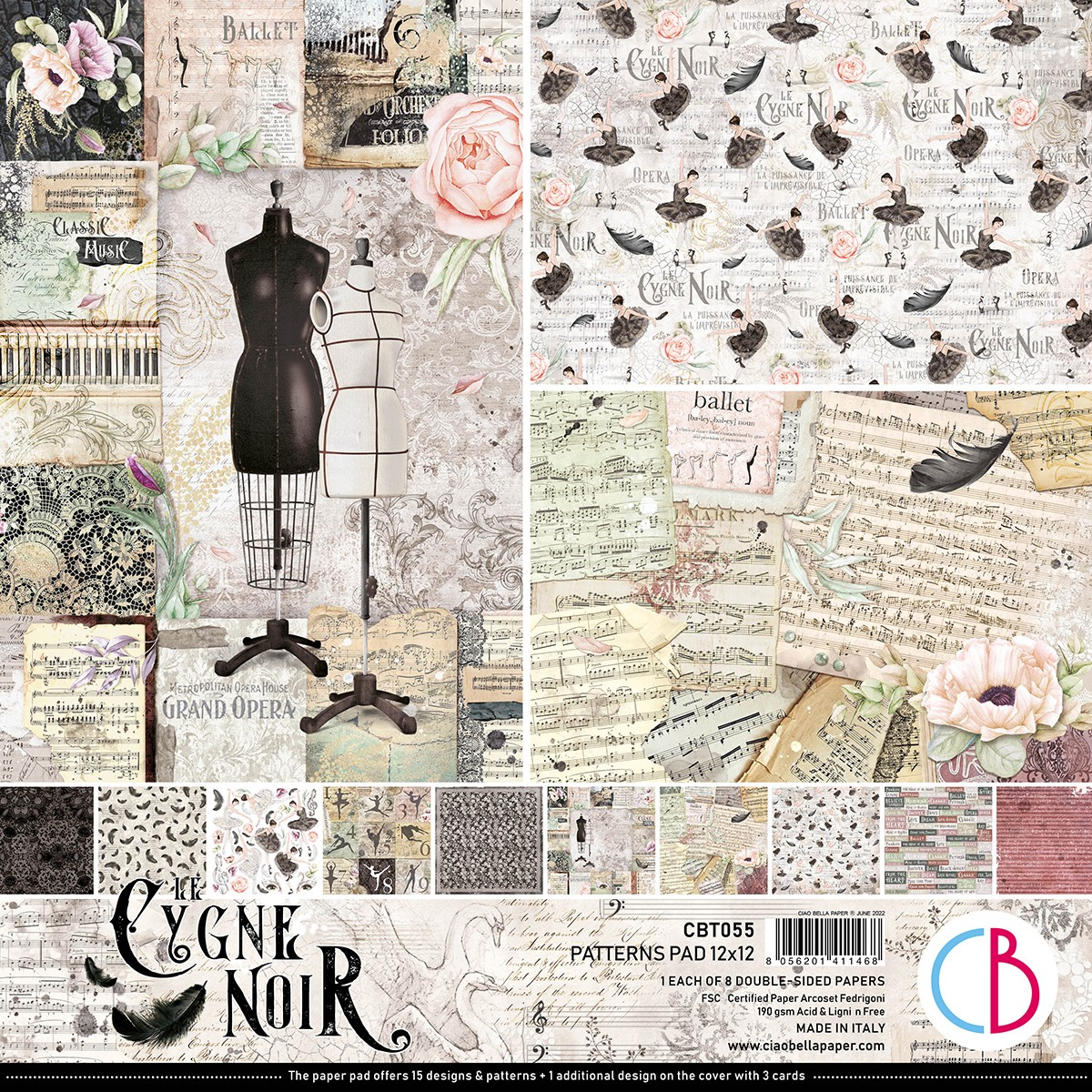 Ciao Bella - CYGNE NOIR PATTERNS PAD 12X12 8/PKG