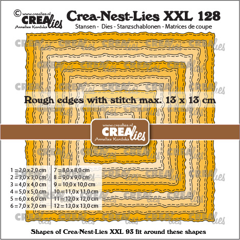 Crealies - Squares with rough edges and stitchlines - Crea-Nest-Lies XXL stansen no. 128