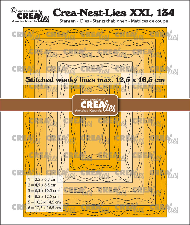 Crealies - Rectangles with 2 wonky stitchlines - Crea-Nest-Lies XXL stansen no. 134