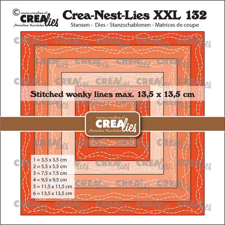 Crealies - Squares with 2 wonky stitchlines - Crea-Nest-Lies XXL stansen no. 132