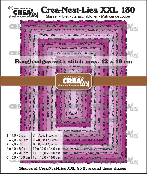 Crealies - Rectangles with rough edges and stitchlines - Crea-Nest-Lies XXL stansen no. 130