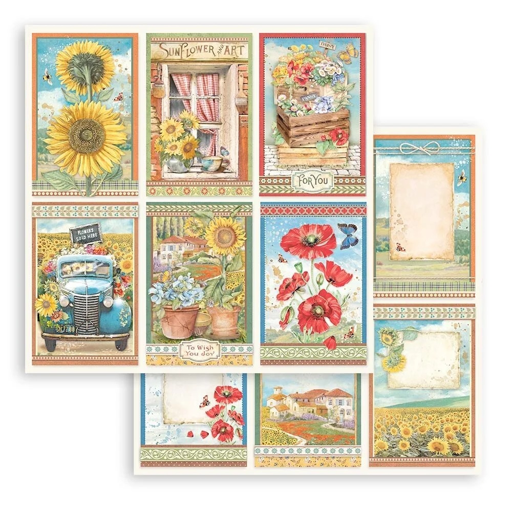 Stamperia  - 6 Cards, Sunflower Art- 12 x 12 -