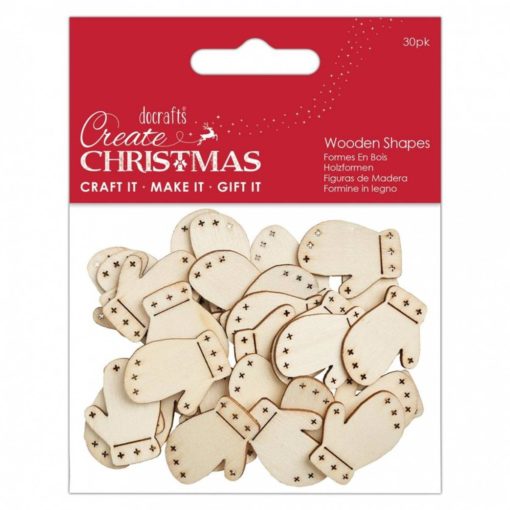 Papermania Create Christmas Wooden Shapes Mini Mittens Natural